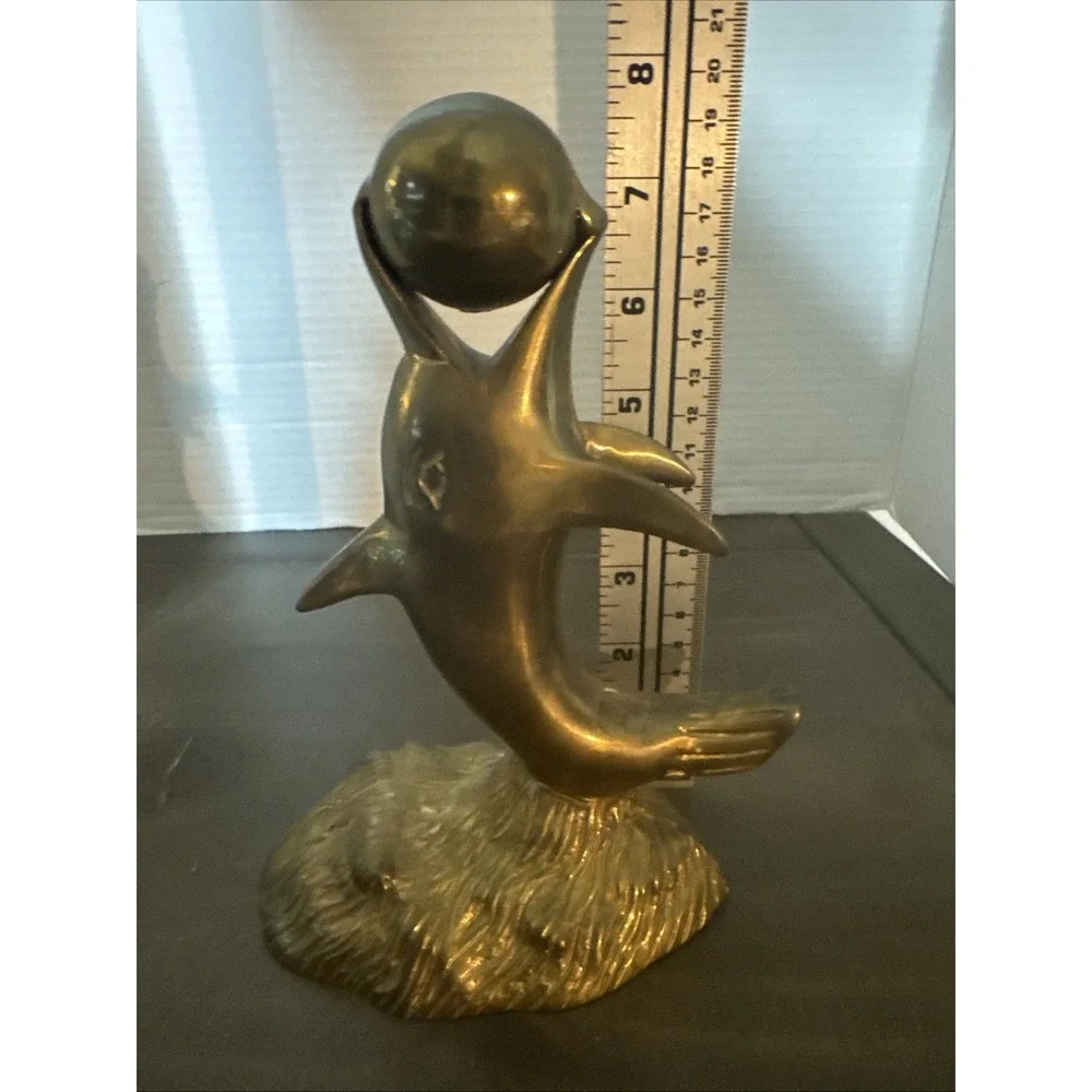 Vintage Brass Dolphin Balancing Ball 7 3/4